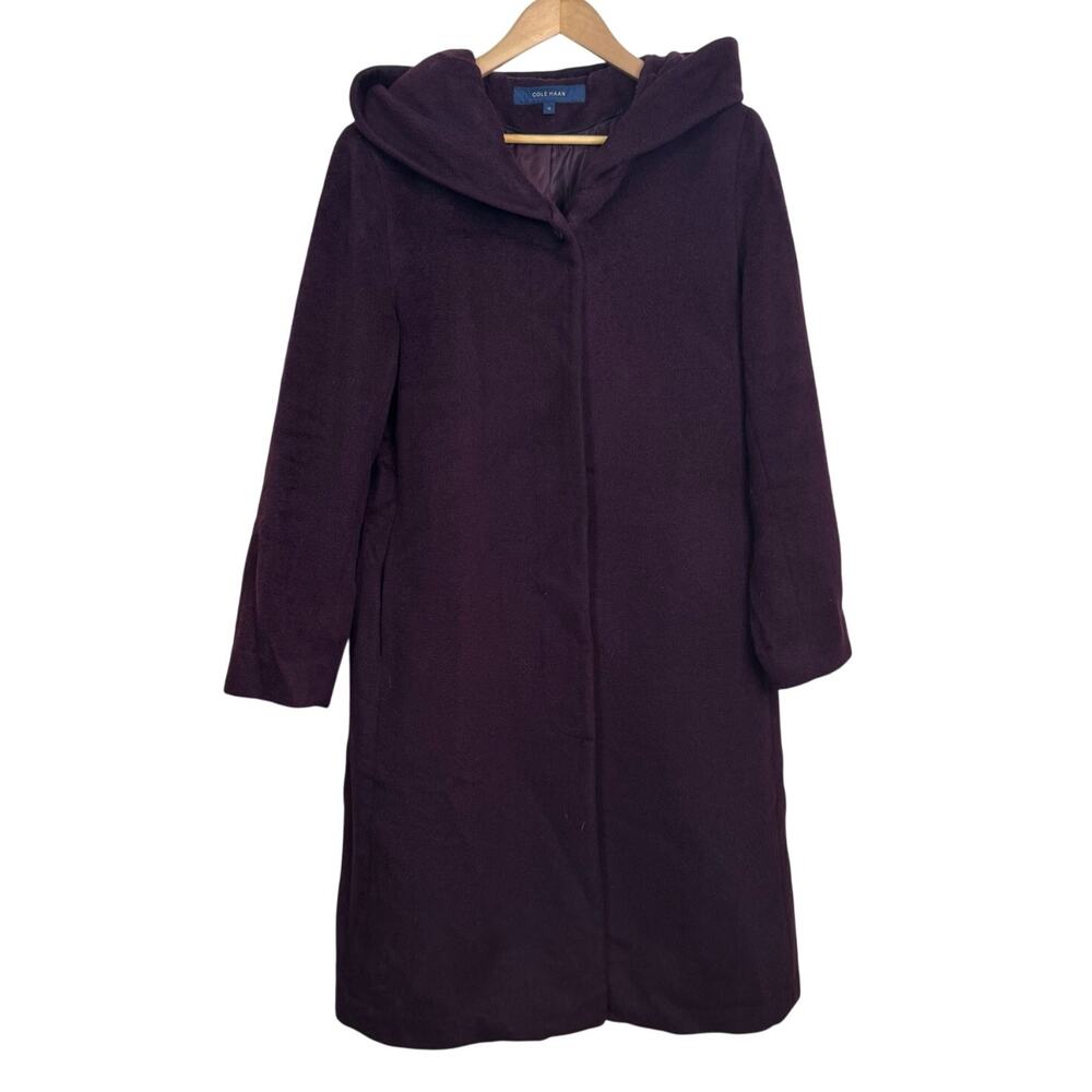 Cole Haan Size 14 Purple Wool Coat with Hood Pockets Lined Jacket